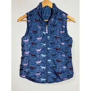 Ariat Reversible Puffer Vest Kids XL 14 Blue Horse Polka Dot Print Quilted Zip